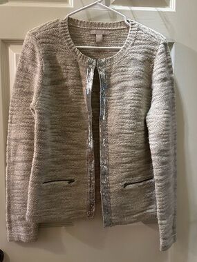 Banana Republic Beige Sequin-Trim Knit Cardigan